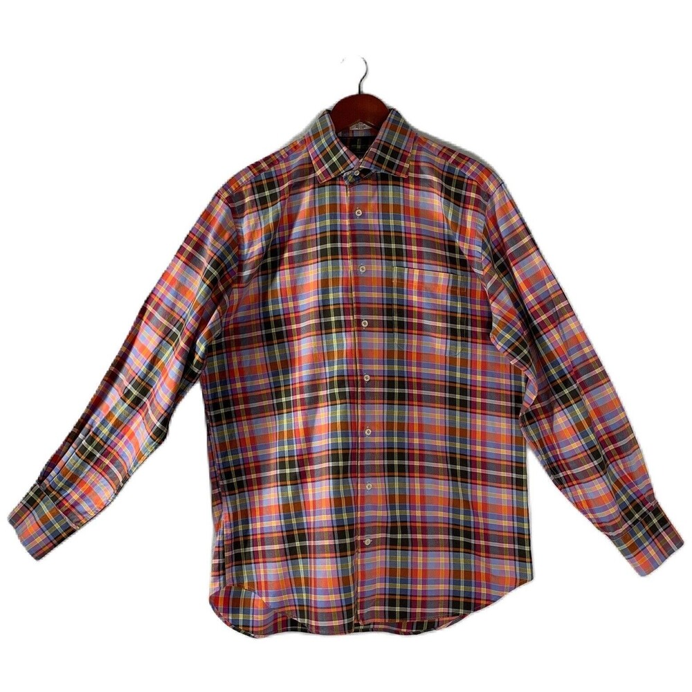 Peter Millar Shirt Men L Tartan Plaid 100% Cotton Multicolor Sport Luxury Preppy